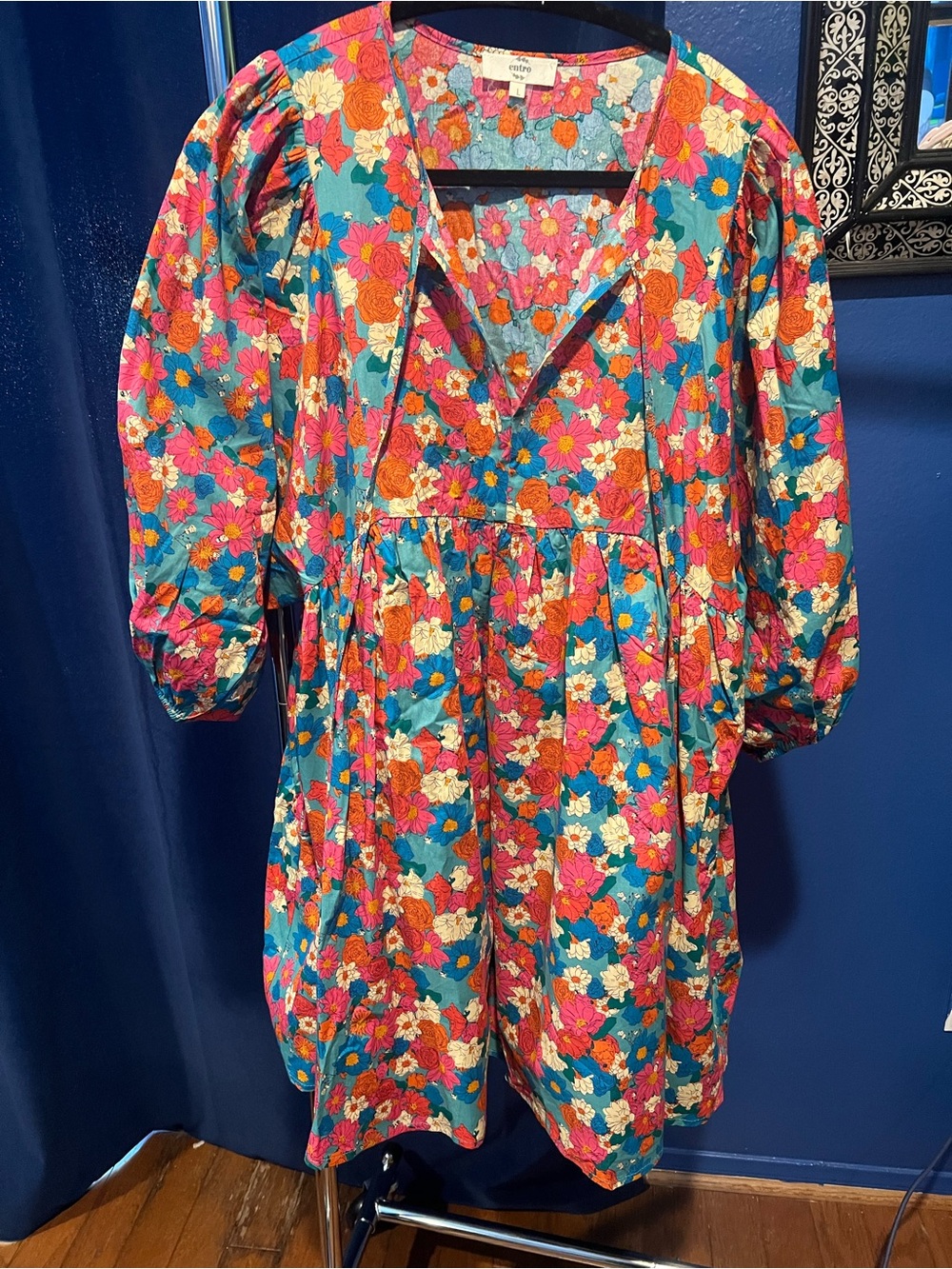 entro Floral Print dress in Turquoise, Pink, Orange